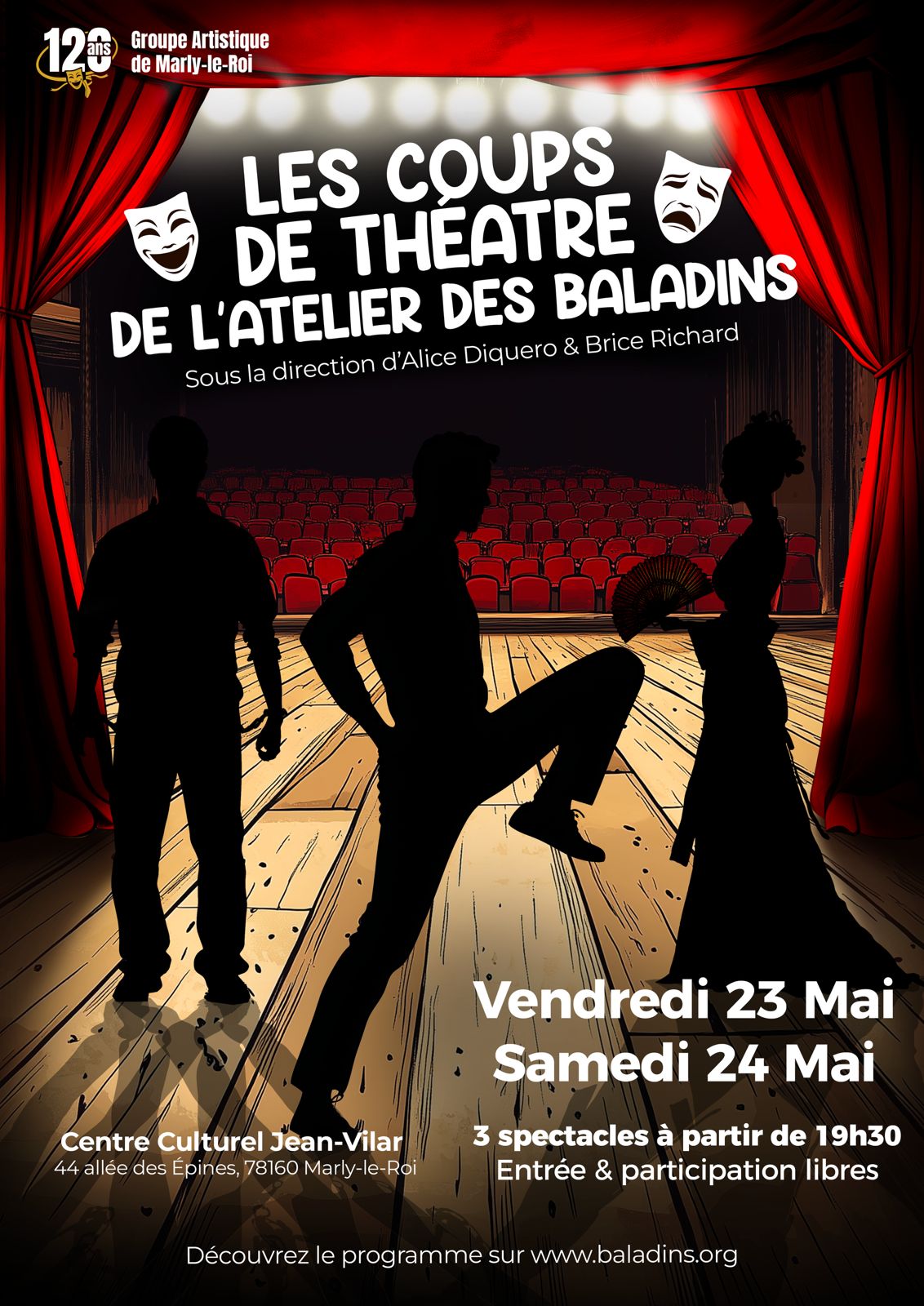 vendredi 23 et samedi 24 mail à 19h30 : « Les coups de théâtre » de l’Atelier des Baladins